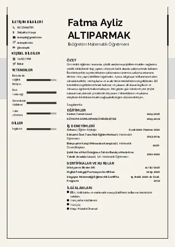 Matematik Öğretmeni Cv Örnekleri cv indir